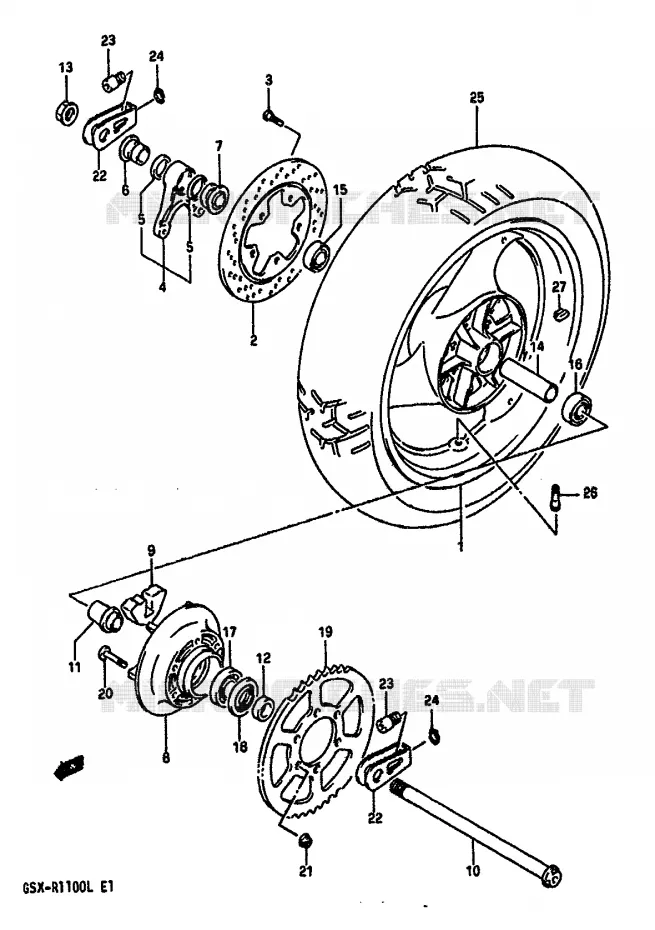 ROUE ARRIERE (MODELE K) Suzuki MOTO 1100 GSX-R 1990  GSX-R1100L(K/L)