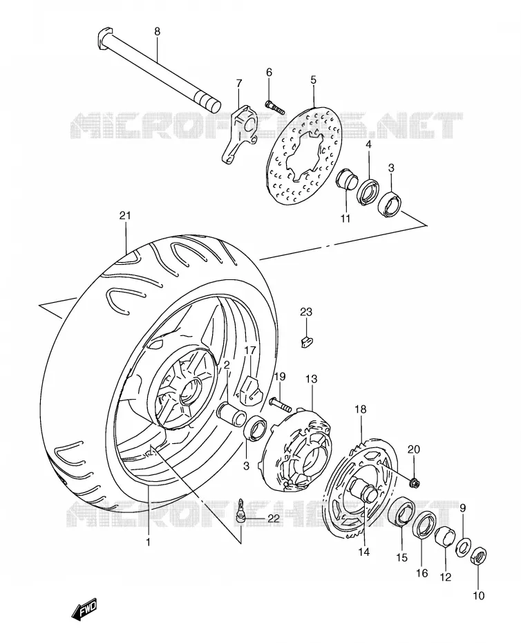 ROUE ARRIERE (MODELE Y) Suzuki MOTO 600 GSX-R 1998  GSX-R600W(E2)