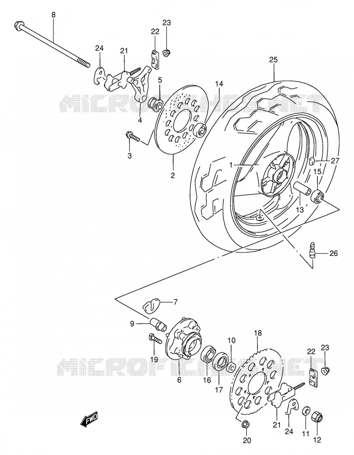ROUE ARRIERE Suzuki MOTO 250 GSX 1996  GSX250FT(E24)