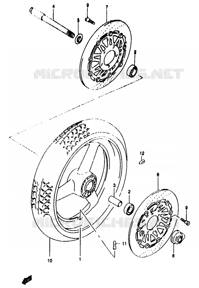 ROUE AVANT (GSF1200T/V/W/X/Y/ST/SV/SW/SX/SY) Suzuki MOTO 1200 BANDIT 1998  GSF1200W/GSF1200SW/GSF1200SAW