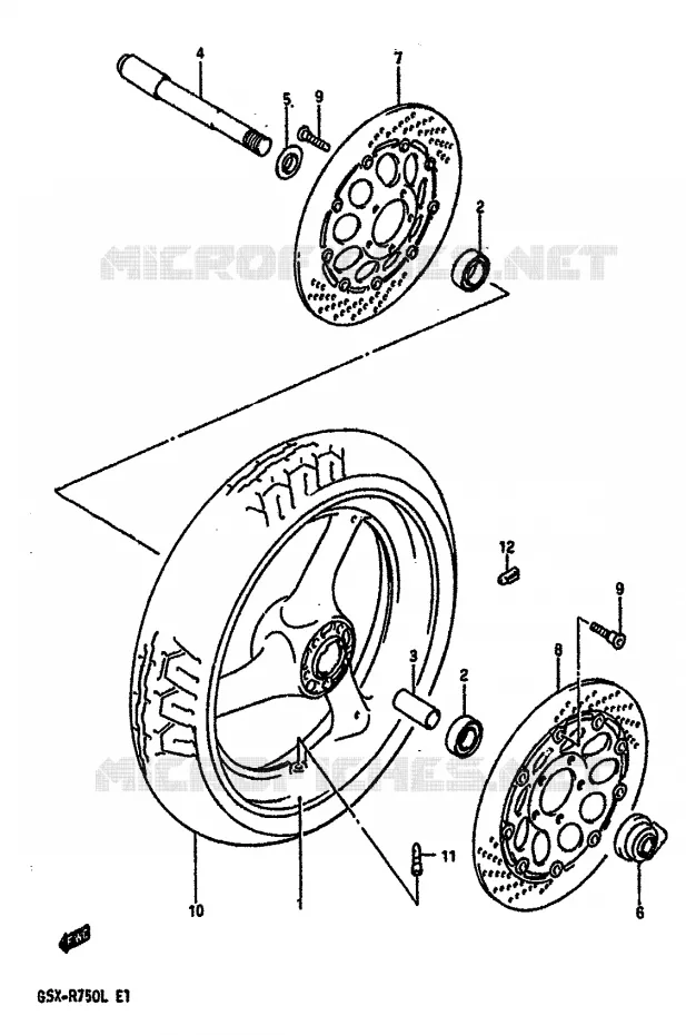 ROUE AVANT (MODELE J/K) Suzuki MOTO 750 GSX-R 1988  GSX-R750J(J/K/L)