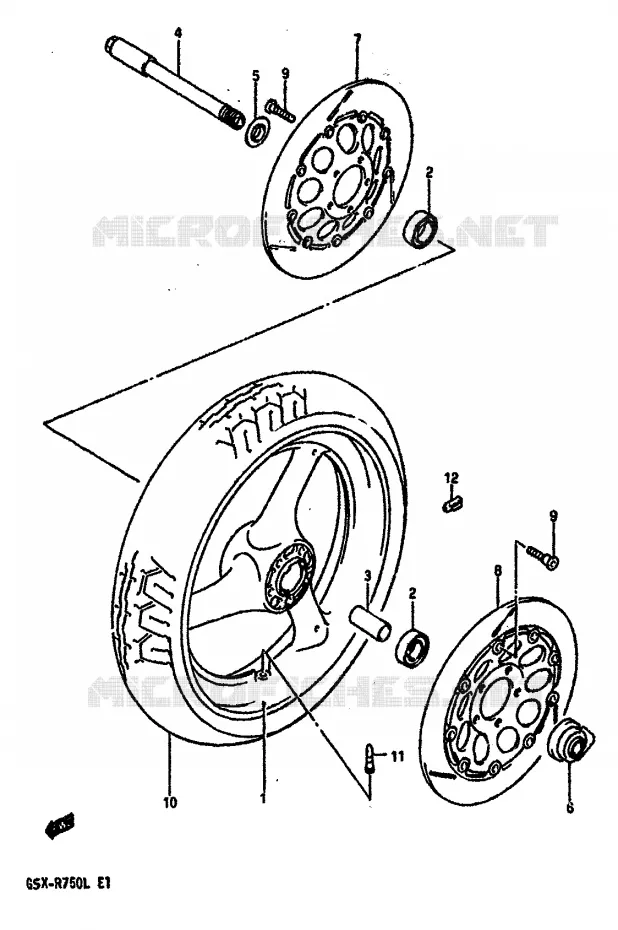 ROUE AVANT (MODELE L) Suzuki MOTO 750 GSX-R 1988  GSX-R750J(J/K/L)