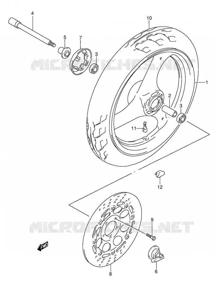 ROUE AVANT (MODELE N/P/R/T/V) Suzuki MOTO 250 GSX 1997  GSX250FV(E24)