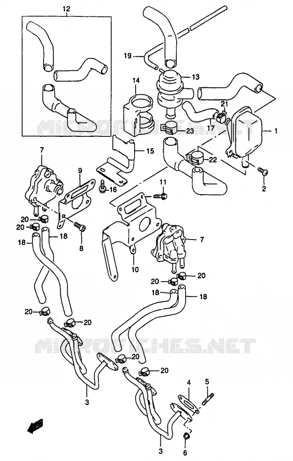 SYSTÈME DE RECYCLAGE GAZ D'ECHAPPEMENT (GSF1200ST/SV/SW/SX/SY E18) Suzuki MOTO 1200 BANDIT 1996  GSF1200T/GSF1200ST