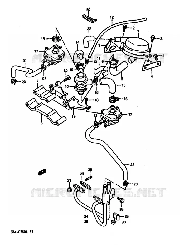 SYSTÈME DE RECYCLAGE GAZ D'ECHAPPEMENT (MODELE J/K E18) Suzuki MOTO 750 GSX-R 1988  GSX-R750J(J/K/L)