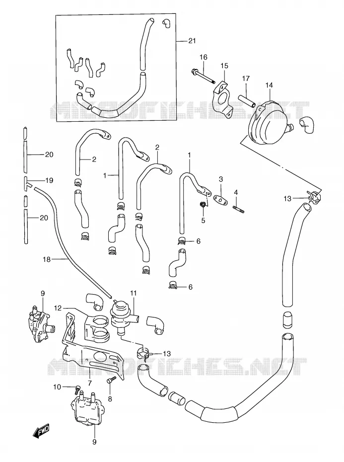 SYSTEME RECYCLAGE GAZ ECHAPPEMENT (MODELE V E18,E39) Suzuki MOTO 600 GSX-R 1998  GSX-R600W(E2)