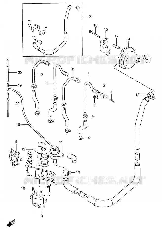SYSTEME RECYCLAGE GAZ ECHAPPEMENT (MODELE V E18,E39) Suzuki MOTO 750 GSX-R 1998  GSX-R750W(E2)