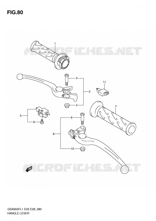 LEVIERS - POIGNEES (GSX650FAL1 E33) Suzuki MOTO 650 GSX-F 2011  GSX650FL1(E3/E28)