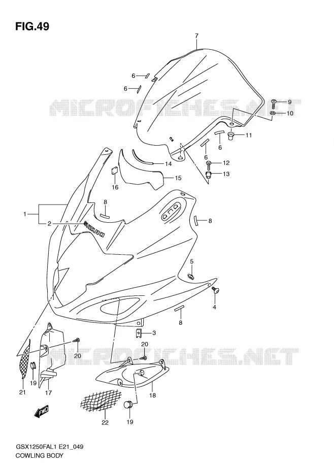 CARENAGES - ETIQUETTES Suzuki MOTO 1250 GSX-F 2012  GSX1250FAL1(E21)
