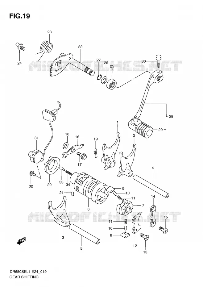 ENSEMBLE DE SELECTION DE VITESSES Suzuki MOTO 650 DR 2011  DR650SE L1(E24)
