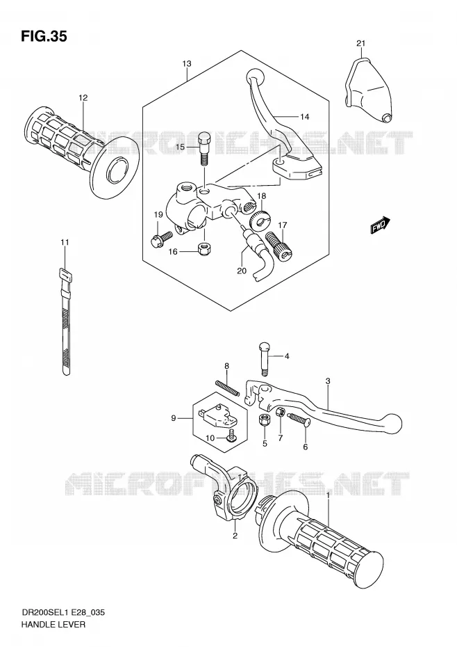 ENSEMBLE LEVIERS - POIGNEES Suzuki MOTO 200 DR 2011  DR200SEL1(E28)