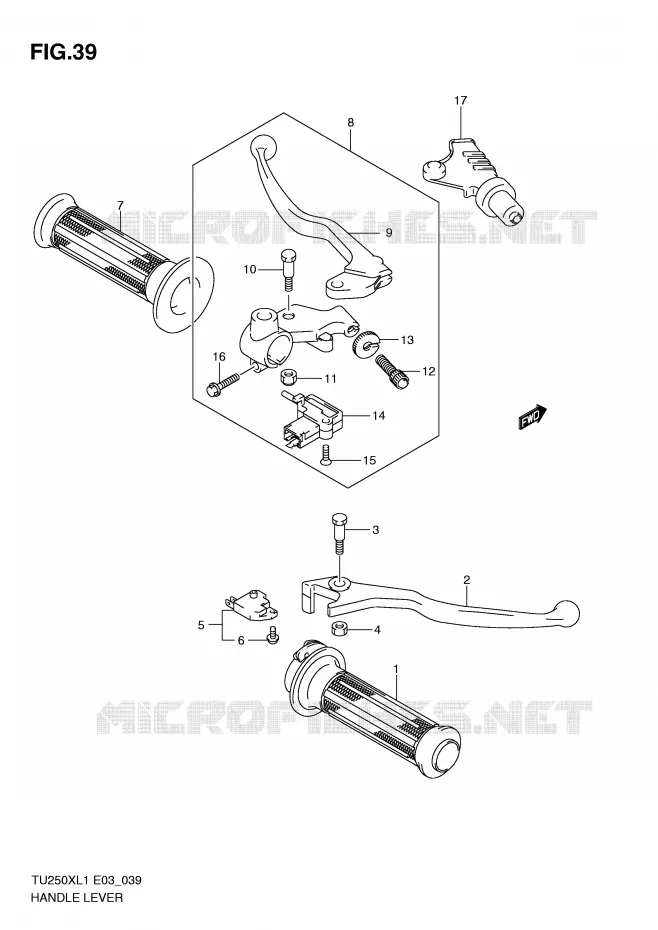 ENSEMBLE LEVIERS - POIGNEES Suzuki MOTO 250 TU 2011  TU250XL1(E3)