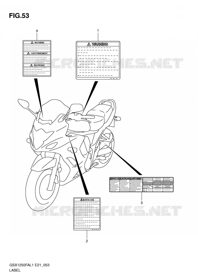 ETIQUETTE (GSX1250FAL1 E24) Suzuki MOTO 1250 GSX-F 2012  GSX1250FAL1(E21)
