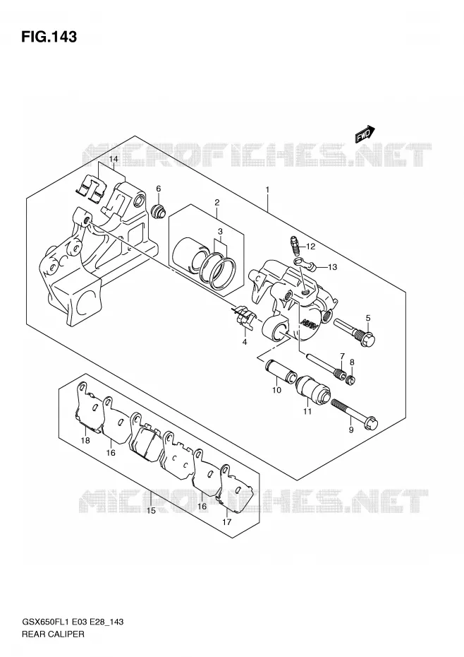 ETRIER DE FREIN ARRIERE (GSX650FAL1 E28) Suzuki MOTO 650 GSX-F 2011  GSX650FAL1(E3/E28)