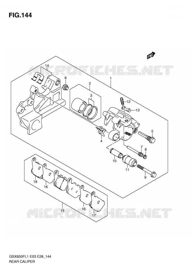 ETRIER DE FREIN ARRIERE (GSX650FAL1 E33) Suzuki MOTO 650 GSX-F 2011  GSX650FAL1(E3/E28)