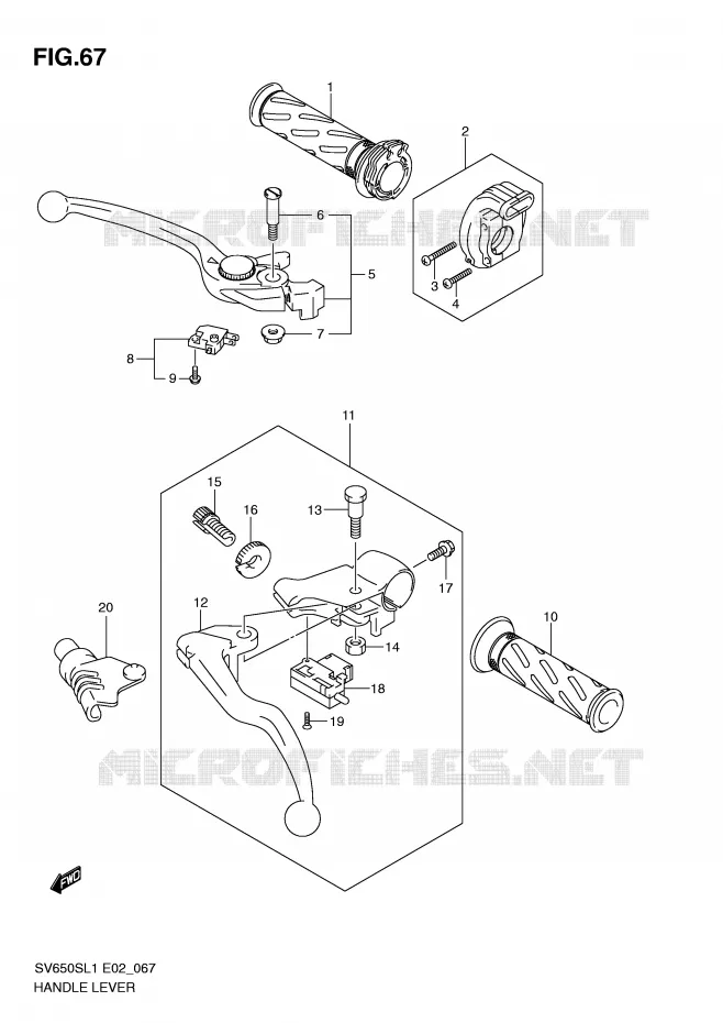 LEVIERS - POIGNEES (SV650SL1 E24) Suzuki MOTO 650 SV 2011  SV650SAL1(E2)