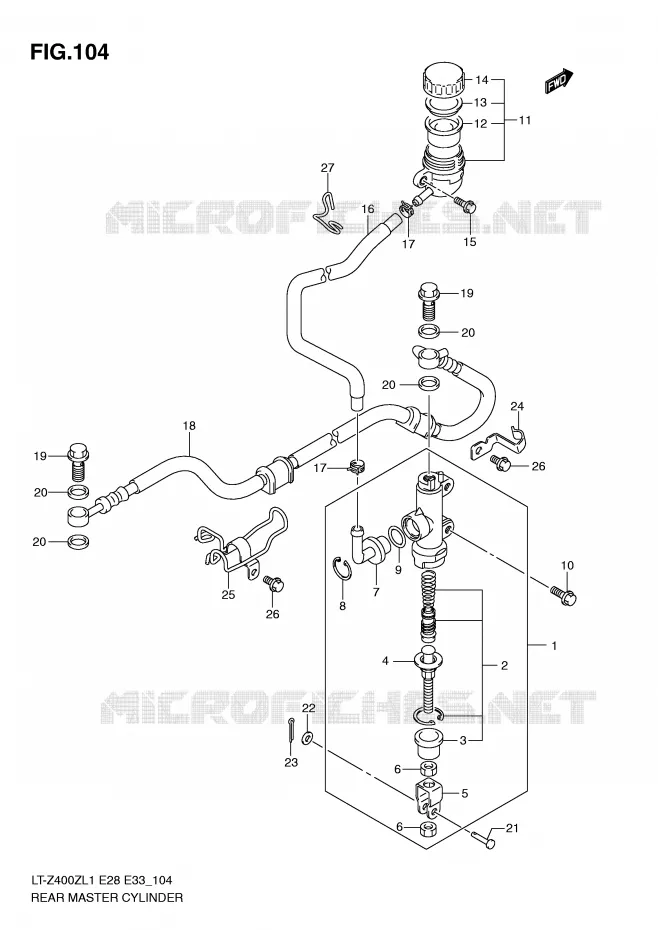 MAITRE CYLINDRE ARRIERE Suzuki QUAD 400 QUADSPORT 2011  LT-Z400ZL1(E28/E33)