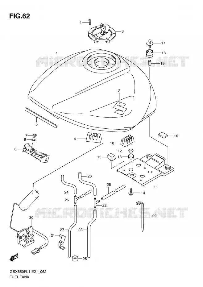 RESERVOIR D'ESSENCE (GSX650FL1 E21) Suzuki MOTO 650 GSX-F 2011  GSX650FUAL1(E21)