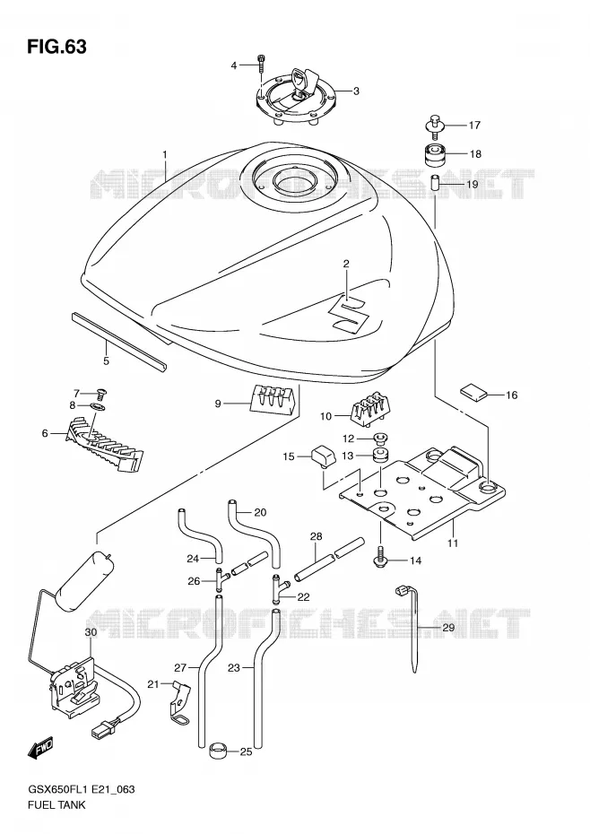 RESERVOIR D'ESSENCE (GSX650FL1 E24) Suzuki MOTO 650 GSX-F 2011  GSX650FUAL1(E21)