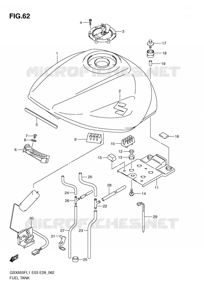 RESERVOIR D'ESSENCE (GSX650FL1 E28) Suzuki MOTO 650 GSX-F 2011  GSX650FAL1(E3/E28)