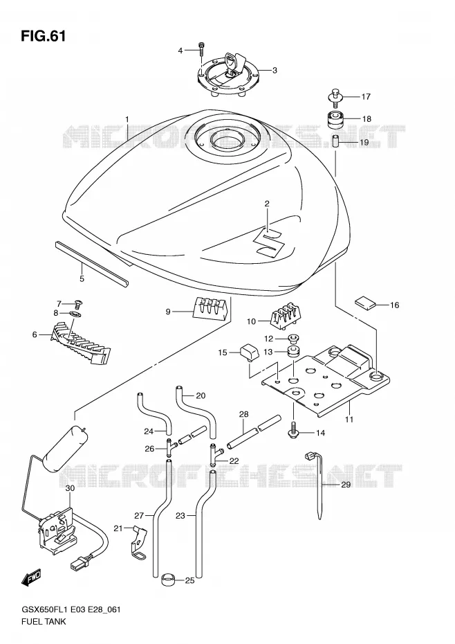 RESERVOIR D'ESSENCE (GSX650FL1 E3) Suzuki MOTO 650 GSX-F 2011  GSX650FAL1(E3/E28)