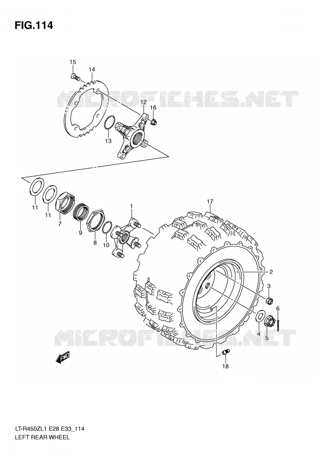 ROUE ARRIERE GAUCHE (LT-R450L1 E33) Suzuki QUAD 450 QUADRACER 2011  LT-R450ZL1(E28/E33)