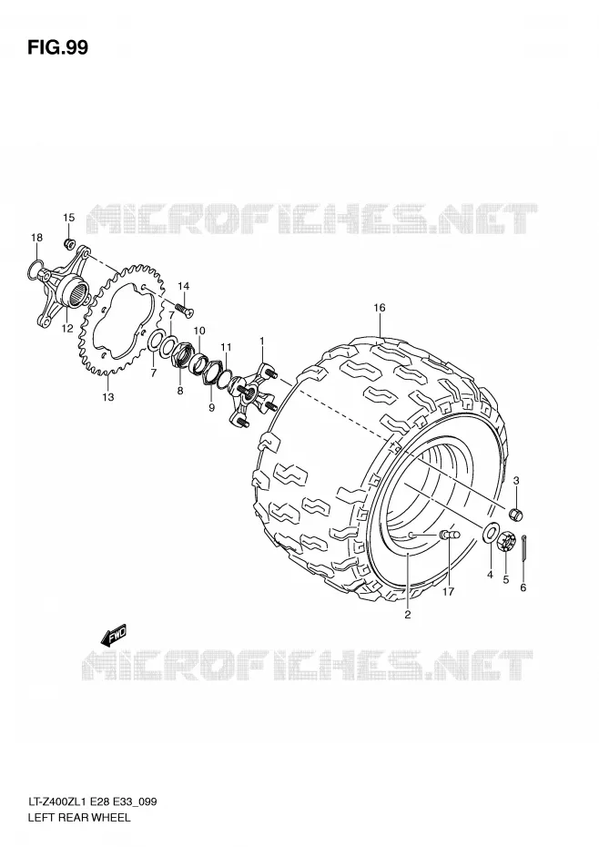 ROUE ARRIERE GAUCHE (LT-Z400ZL1 E28) Suzuki QUAD 400 QUADSPORT 2011  LT-Z400L1(E28/E33)