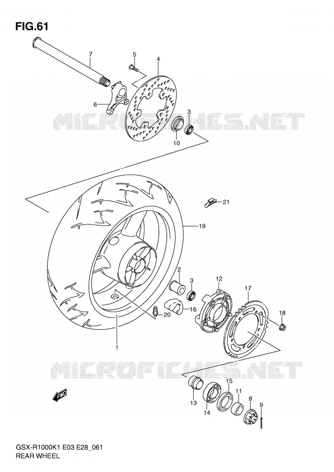 ROUE ARRIERE (GSX-R1000K1) Suzuki MOTO 1000 GSX-R 2001  GSX-R1000K1(E3/E28)