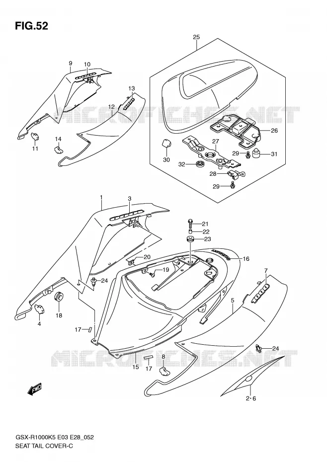 CARENAGE ARRIERE - CAPOT DE SELLE (MODELE K5) Suzuki MOTO 1000 GSX-R 2005  GSX-R1000K5 (E3)