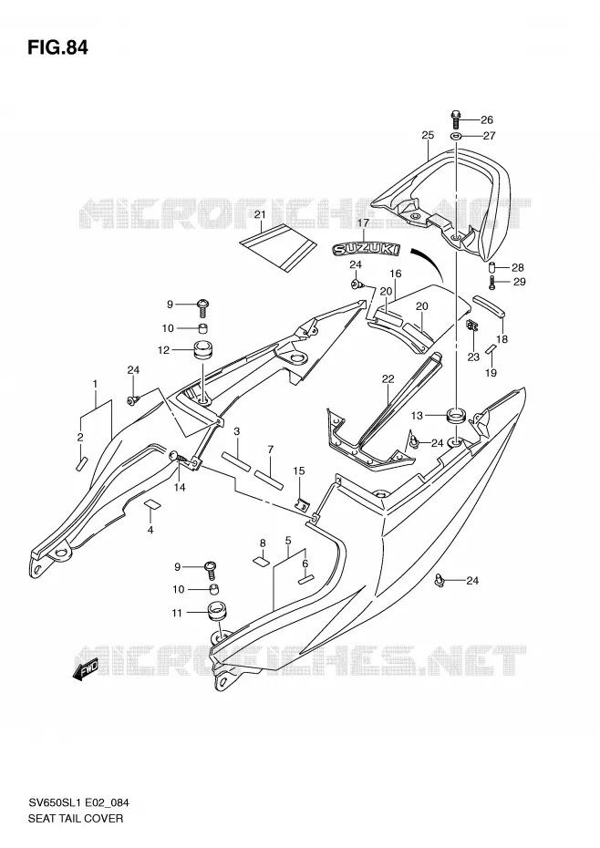 CARENAGE ARRIERE - CAPOT DE SELLE Suzuki MOTO 650 SV 2011  SV650SUL1(E2)
