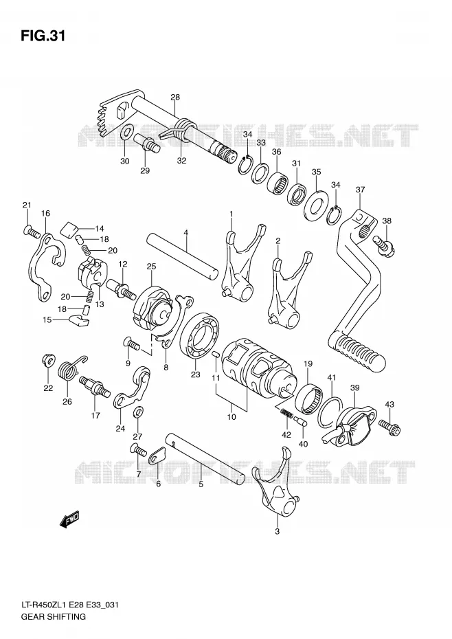 ENSEMBLE DE SELECTION DE VITESSES (LT-R450L1 E28) Suzuki QUAD 450 QUADRACER 2011  LT-R450L1(E28/E33)