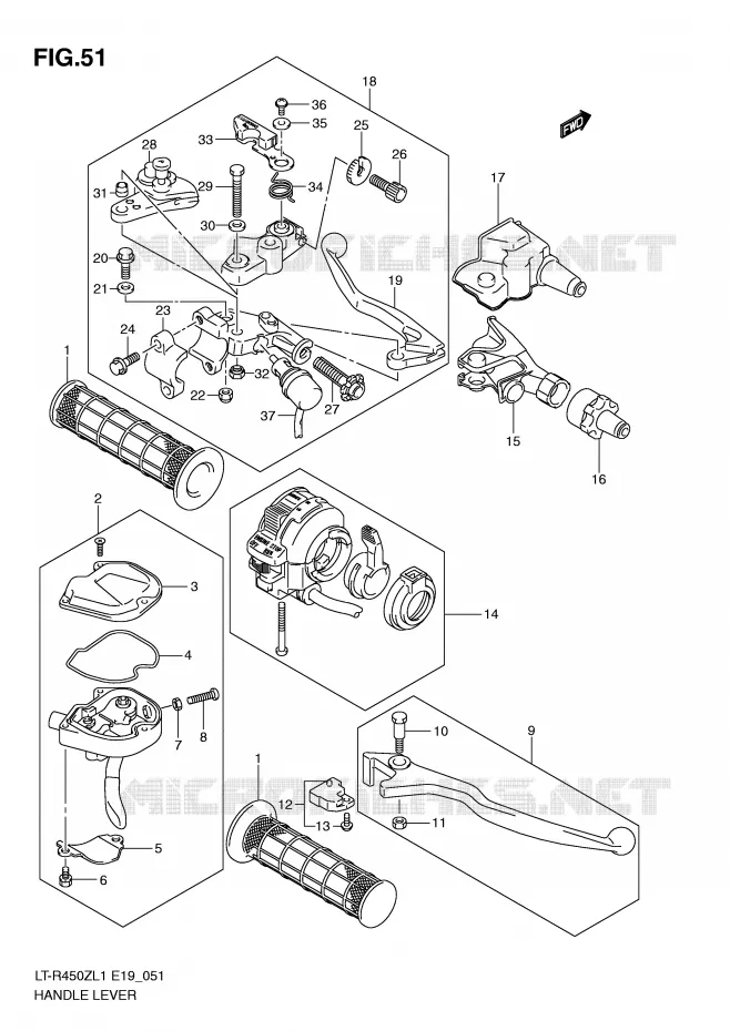 ENSEMBLE LEVIERS - POIGNEES Suzuki QUAD 450 QUADRACER 2011  LT-R450L1(E19)
