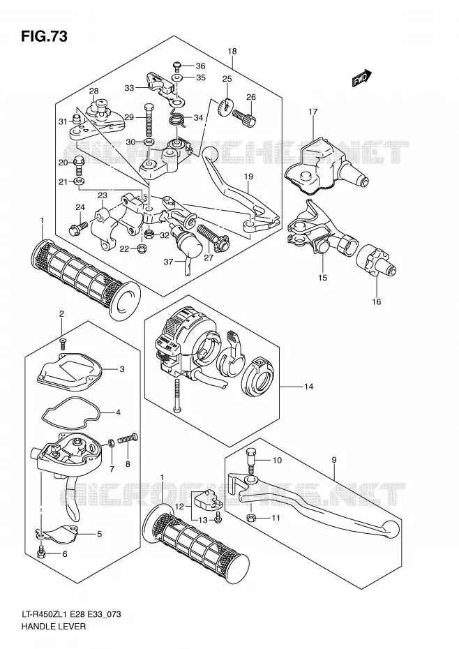 ENSEMBLE LEVIERS - POIGNEES Suzuki QUAD 450 QUADRACER 2011  LT-R450ZL1(E28/E33)