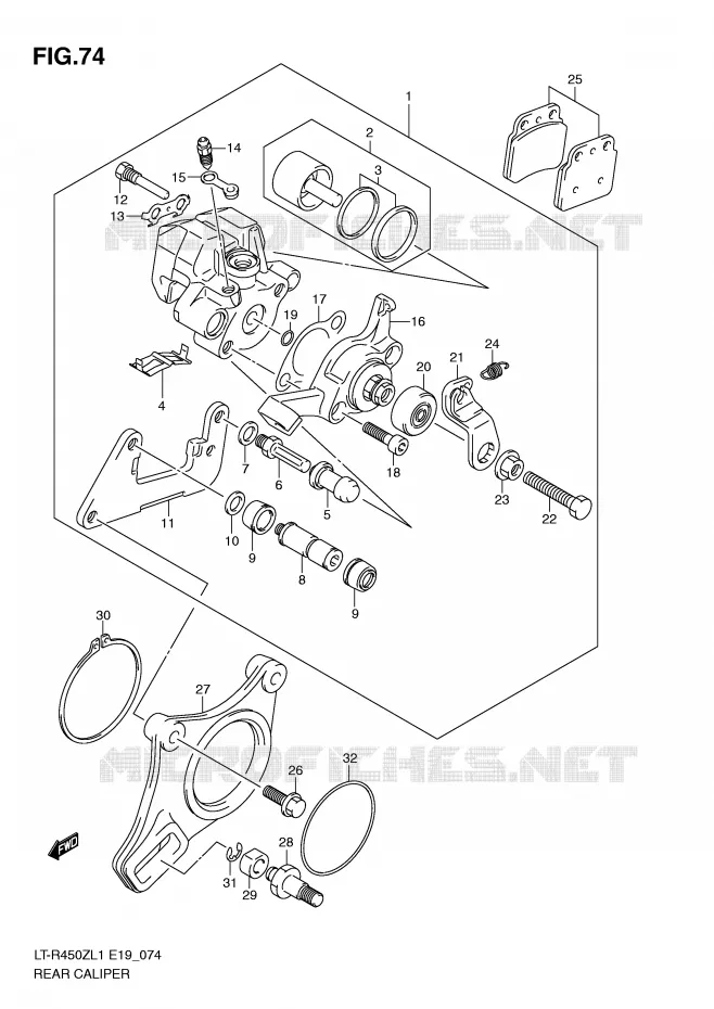 ETRIER DE FREIN ARRIERE Suzuki QUAD 450 QUADRACER 2011  LT-R450L1(E19)