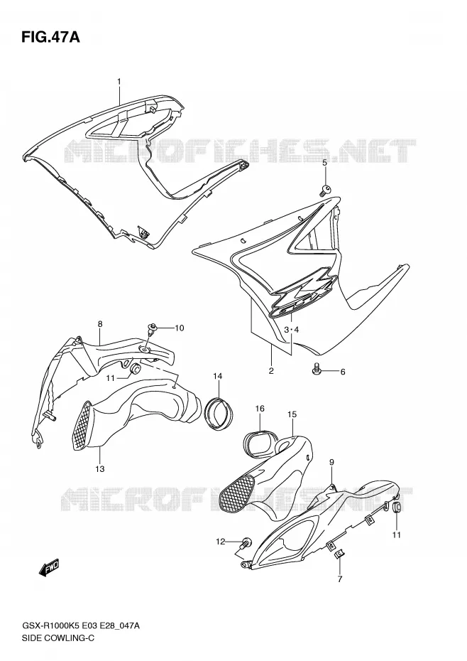 FLANCS DE CARENAGES (MODELE K6) Suzuki MOTO 1000 GSX-R 2006  GSX-R1000 K6(E33)