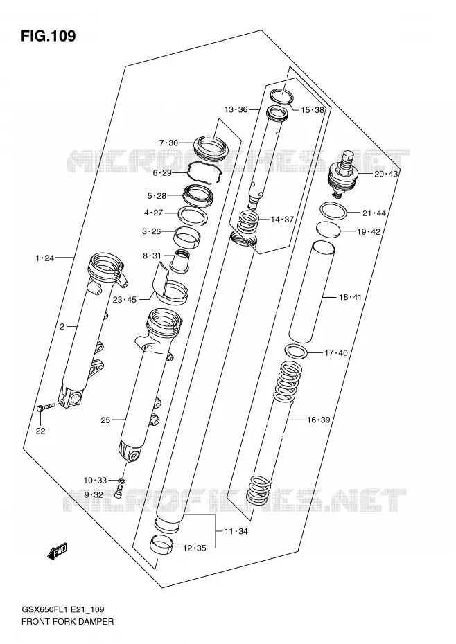 FOURCHE (GSX650FAL1 E21) Suzuki MOTO 650 GSX-F 2011  GSX650FUAL1(E21)