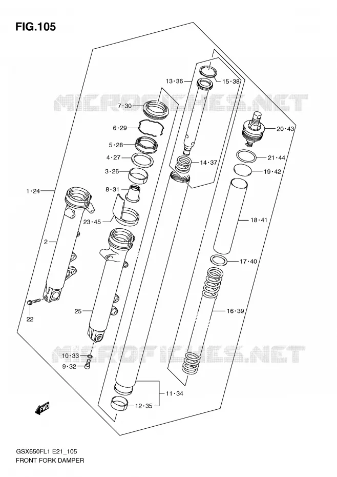 FOURCHE (GSX650FL1 E21) Suzuki MOTO 650 GSX-F 2011  GSX650FUAL1(E21)