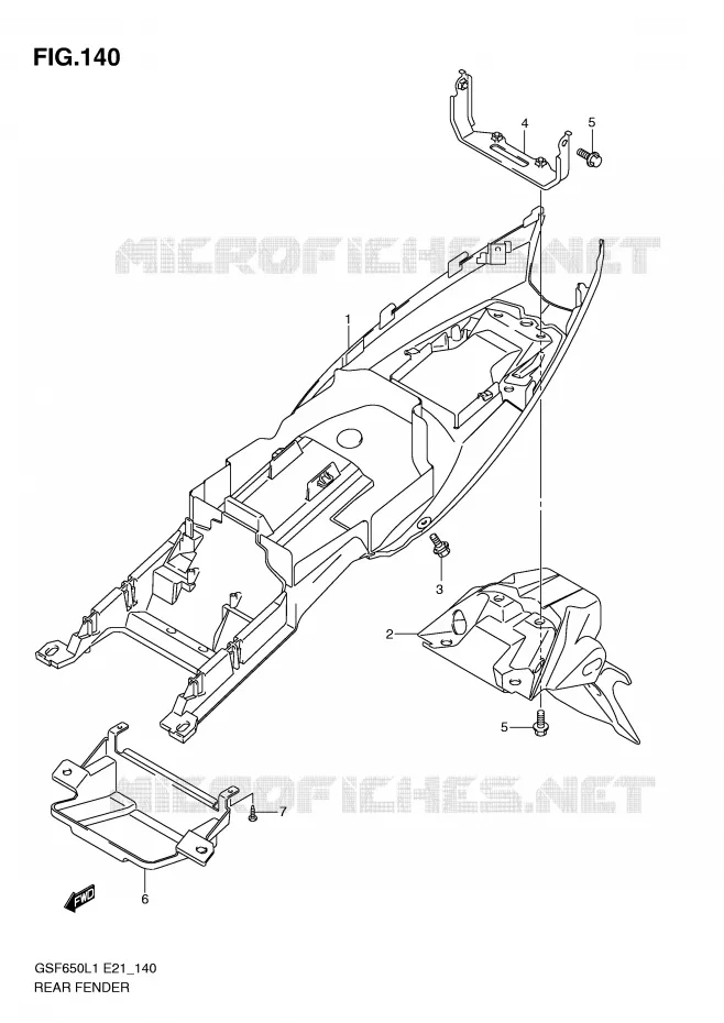 GARDE BOUE ARRIERE (GSF650SUL1 E21) Suzuki MOTO 650 BANDIT 2011  GSF650L1(E21)