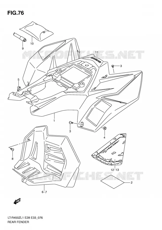 GARDE BOUE ARRIERE (LT-R450L1 E28) Suzuki QUAD 450 QUADRACER 2011  LT-R450L1(E28/E33)