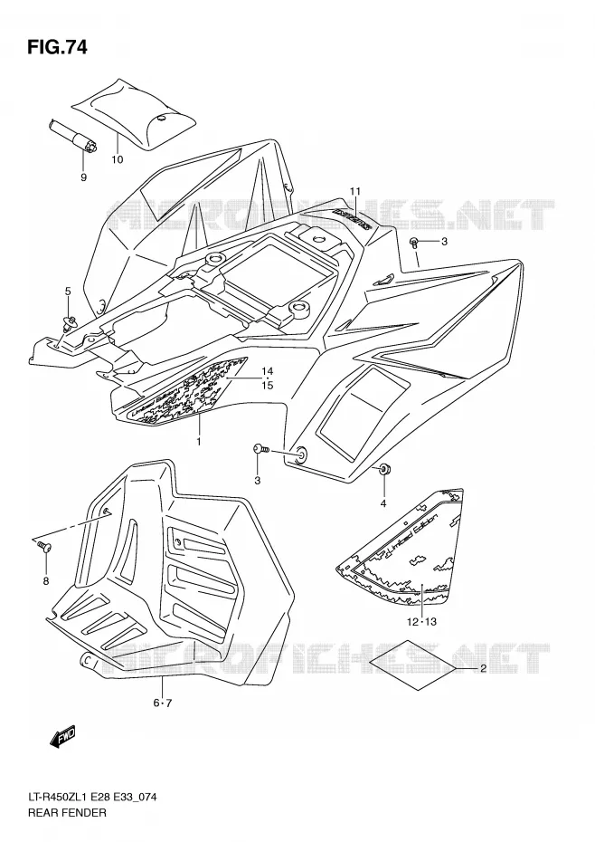 GARDE BOUE ARRIERE (LT-R450ZL1 E28) Suzuki QUAD 450 QUADRACER 2011  LT-R450ZL1(E28/E33)