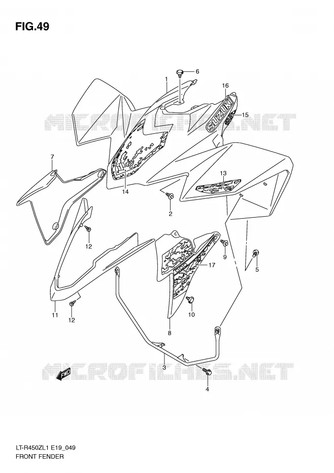 GARDE BOUE AVANT (LT-R450L1 E19) Suzuki QUAD 450 QUADRACER 2011  LT-R450L1(E19)
