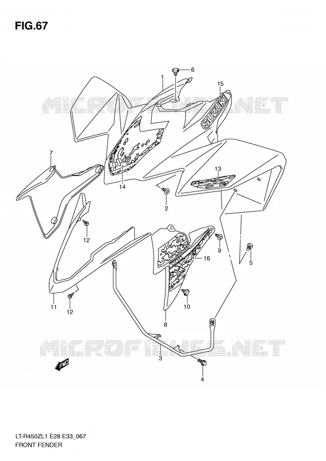 GARDE BOUE AVANT (LT-R450L1 E28) Suzuki QUAD 450 QUADRACER 2011  LT-R450ZL1(E28/E33)