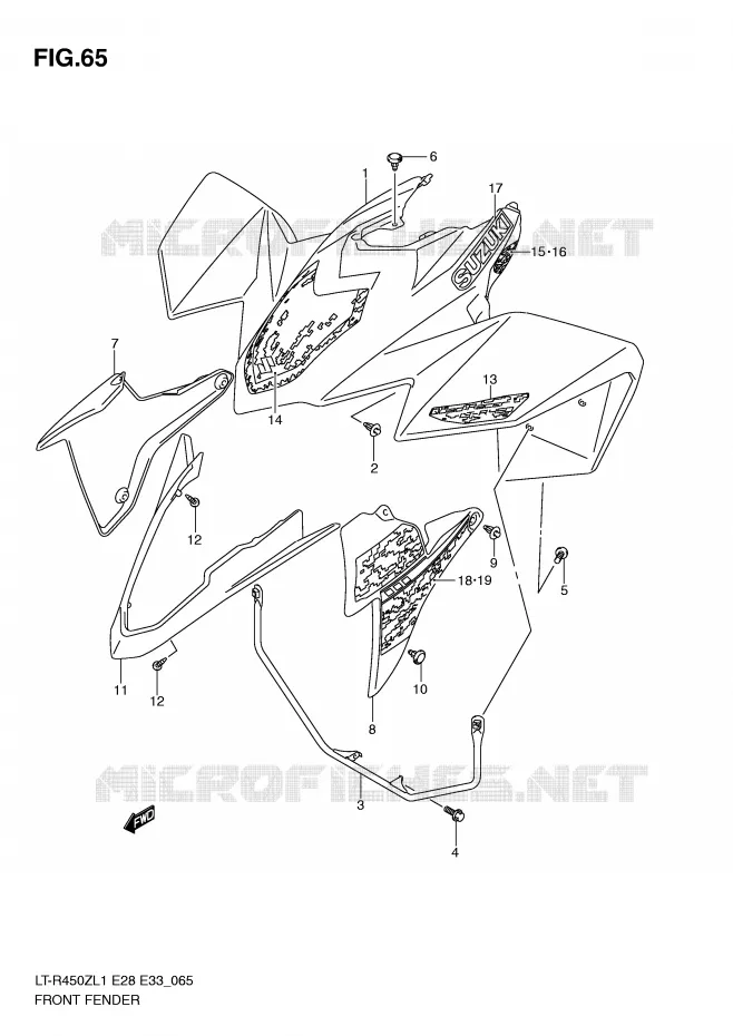 GARDE BOUE AVANT (LT-R450ZL1 E28) Suzuki QUAD 450 QUADRACER 2011  LT-R450ZL1(E28/E33)