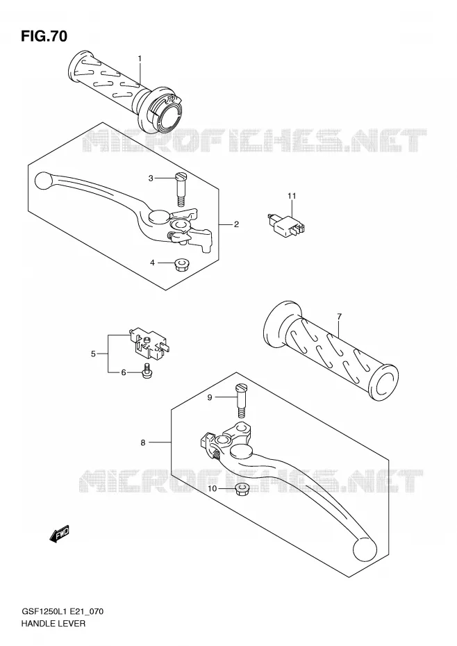 LEVIERS - POIGNEES (GSF1250AL1 E24) Suzuki MOTO 1250 BANDIT 2011  GSF1250L1(E21)