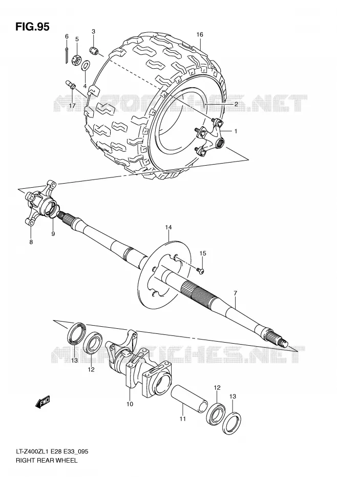 ROUE ARRIERE DROITE (LT-Z400ZL1 E28) Suzuki QUAD 400 QUADSPORT 2011  LT-Z400ZL1(E28/E33)