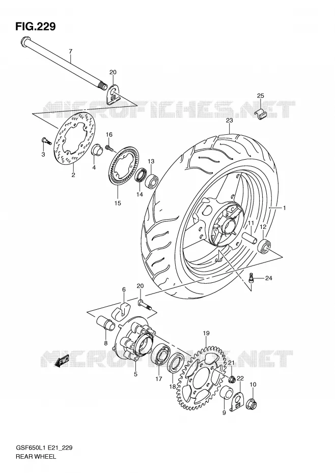 ROUE ARRIERE (GSF650SAL1 E21) Suzuki MOTO 650 BANDIT 2011  GSF650SAL1(E21)