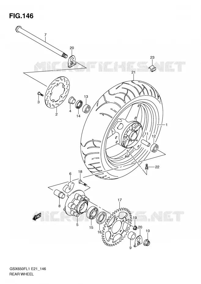 ROUE ARRIERE (GSX650FL1 E21) Suzuki MOTO 650 GSX-F 2011  GSX650FAL1(E21)