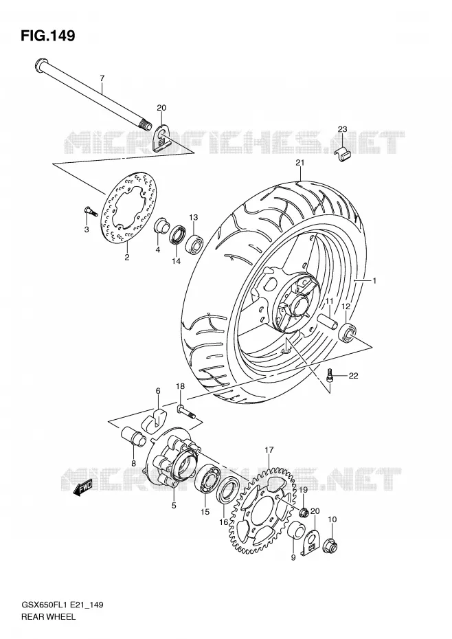 ROUE ARRIERE (GSX650FUL1 E24) Suzuki MOTO 650 GSX-F 2011  GSX650FL1(E21)