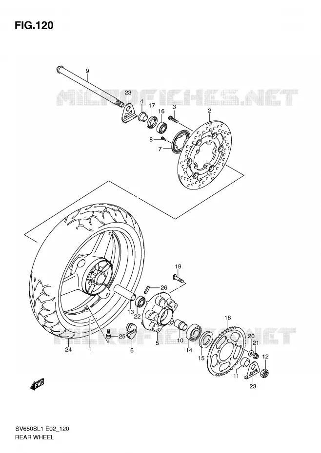 ROUE ARRIERE (SV650SAL1 E24) Suzuki MOTO 650 SV 2011  SV650SL1(E2)