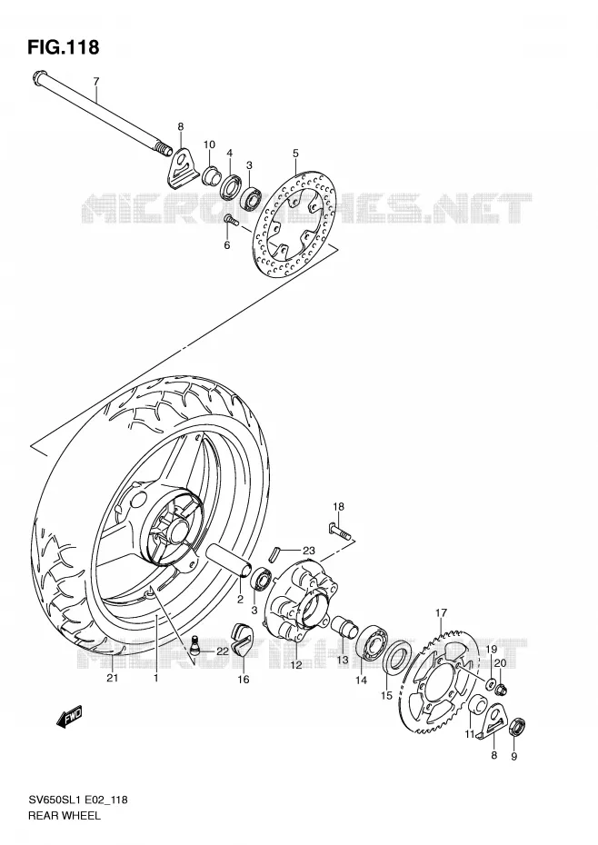 ROUE ARRIERE (SV650SL1 E2) Suzuki MOTO 650 SV 2011  SV650SAL1(E2)